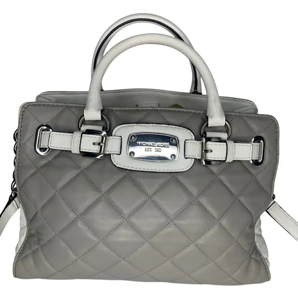 Michael Kors Hamilton Quilted Gray and White Hand Shoulder Bag